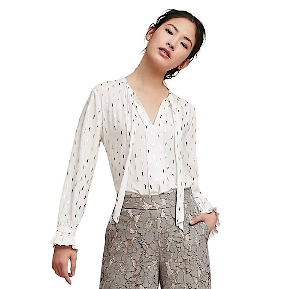 Anthropologie Monarc Gallerist Gold Foil Blouse size S